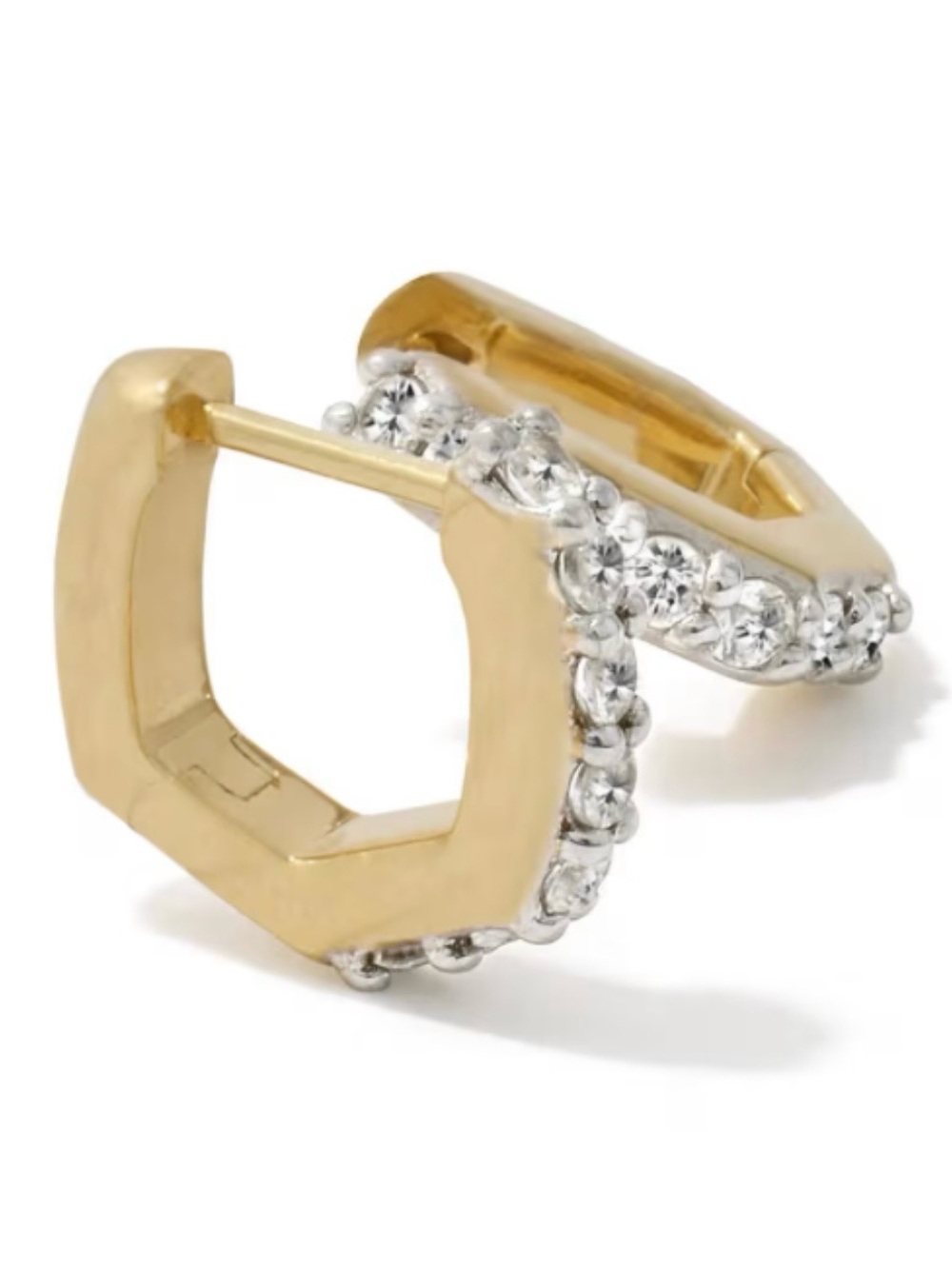 Kendra Scott Davie Gold Geometric Hexagon Huggie Hoop Earrings CZ White Topaz